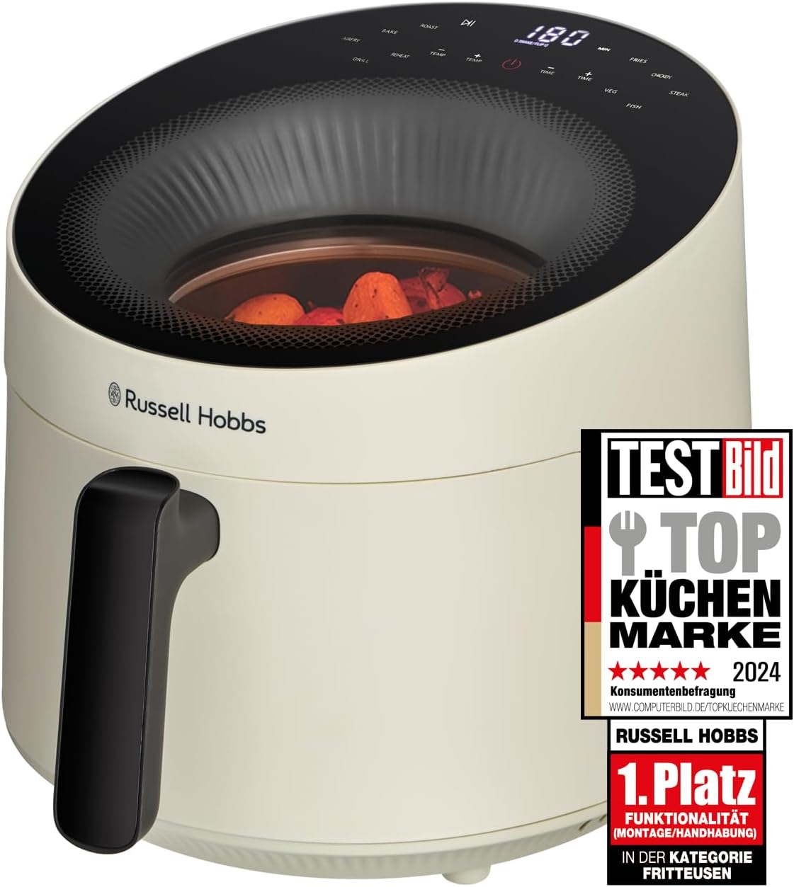 Russell Hobbs satisface panorama 27421-56 Fryer cu aer cald 5L 10 programe  Cu fereastra de vizualizare friteuza fara ulei prajire gratar prajire coacere maxim 200  C spalare de vase crema