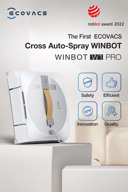 ECOVACS Winbot W1 Pro Windows Robot de curatare a ferestrelor panouri inteligente pentru ferestre Curatand cu Win SLAM 30 tehnologie de pulverizare incrucisata planificare de curatare 2800 PA tehnologie de detectare a marginilor control aplicatie