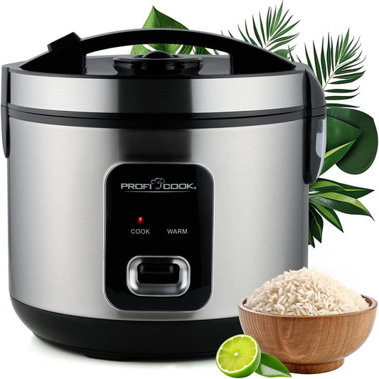 Aragaz de orez Proficook pentru orez de 3 kg  Pregatirea rapida fara ardere  Functie de incalzire  Include masurarea cupei si a lingurii de orez  Calea de orez cu non-stick  Aparat de orez cu abur  PC RK 1285