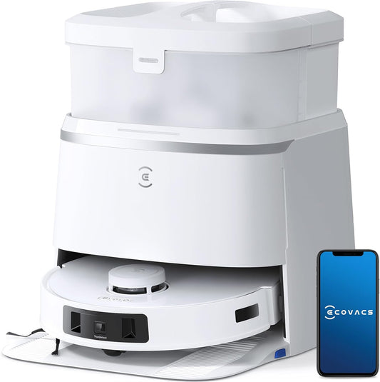 Ecovacs Deebot T30 Pro Omni Robot Cleaner cu functie MOP cu TrueEdge Mopping Zero Tangle Brush 11000 PA Power de aspiratie cu apa calda si redactare inteligenta culoare argintiu