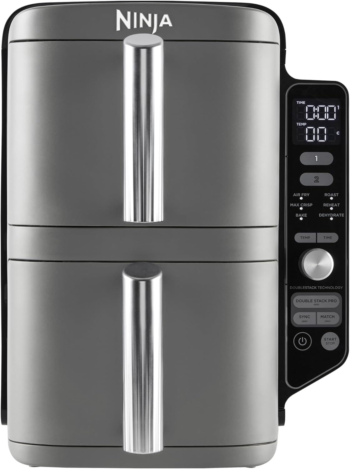 Ninja Double Stack XL Fryer Fryer Hot Fryer 95 L Airfryer Friferie cu aer cald cu doua cosuri cu 4 niveluri de gatit 2 cosuri 2 rafturi design de economisire a spatiului 6 functii de gatit 8 portii gri SL400EU