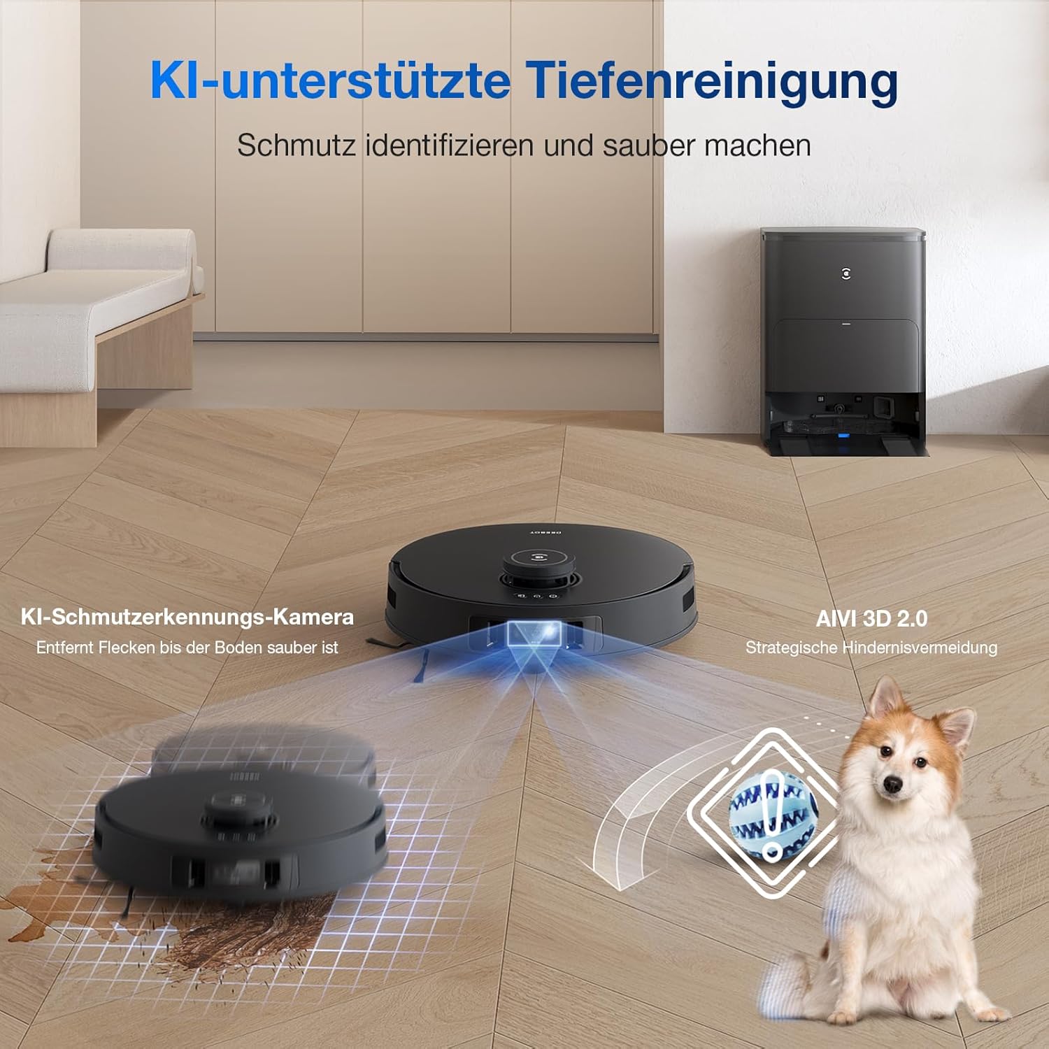 ECOVACS DEEBOT T30S Pro Robot Cleaner cu functie de stergere 11000 PA tehnologie Zerotangle 70  C Wiping Water Wip Wiping la spalare Truedge TM Edge Wiping 6400 mAh Battery AI Evitarea obstacolelor AI