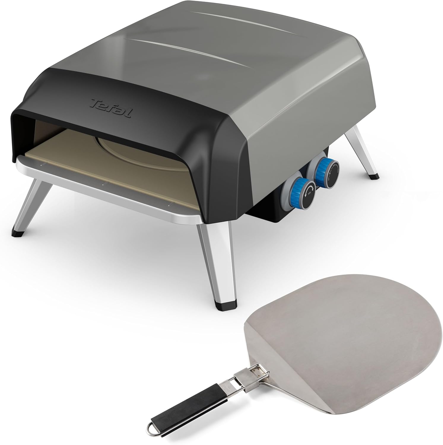 Tefal Pizza Pronto JM413015 Cuptor pentru pizza cu gaz exterior pana la 400  C control de temperatura comutator de pornireoprire control al pietrei compact include coaja de pizza otel inoxidabil