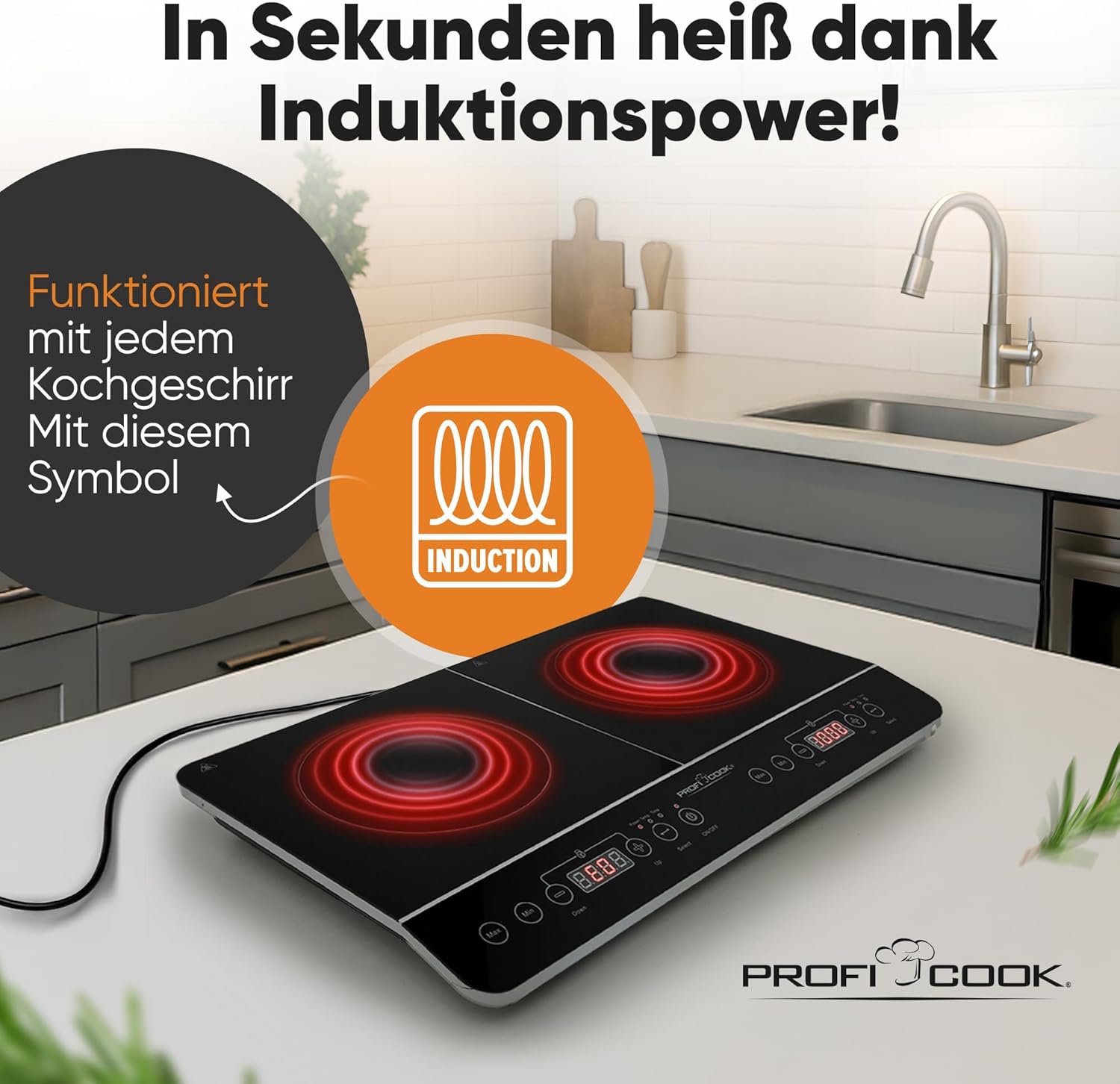 Plac de inductie Proficook 2 placi fierbinte in secunde 10 niveluri cronometru pana la 240  C plita cu inductie dubla 2 placi plita de inductie PC DKI 1067