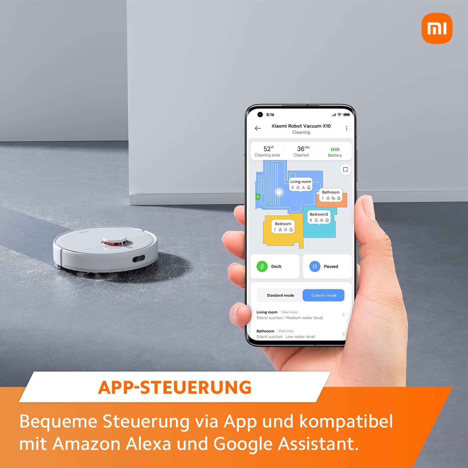 Aspirator de robot Xiaomi X10 cu statie de aspiratie automata si functie de stergere 4000 PA pana la 180 min timp de rulare 25 L pungi de praf navigatie cu laser par pentru animale de companie covoare