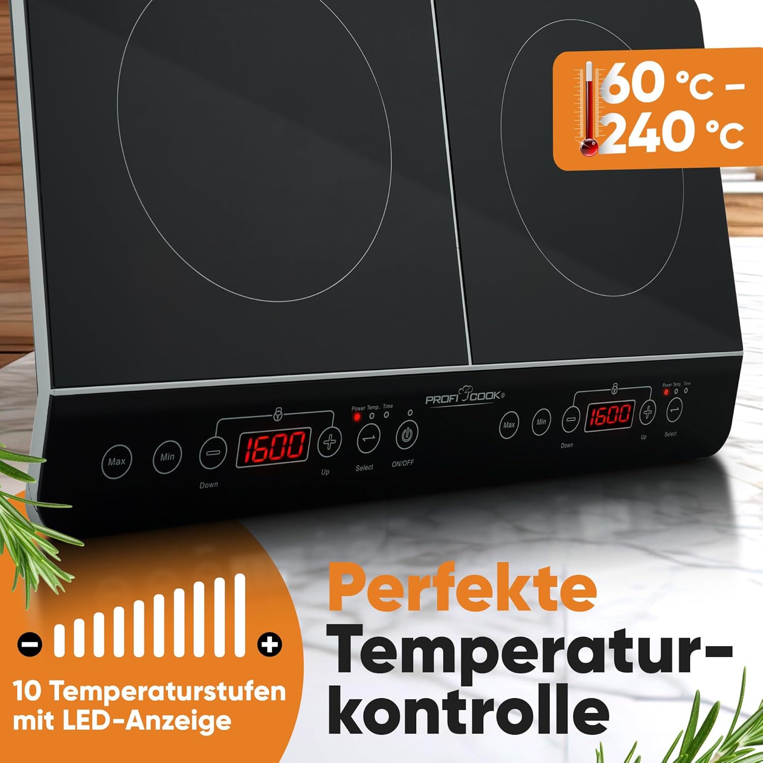 Plac de inductie Proficook 2 placi fierbinte in secunde 10 niveluri cronometru pana la 240  C plita cu inductie dubla 2 placi plita de inductie PC DKI 1067