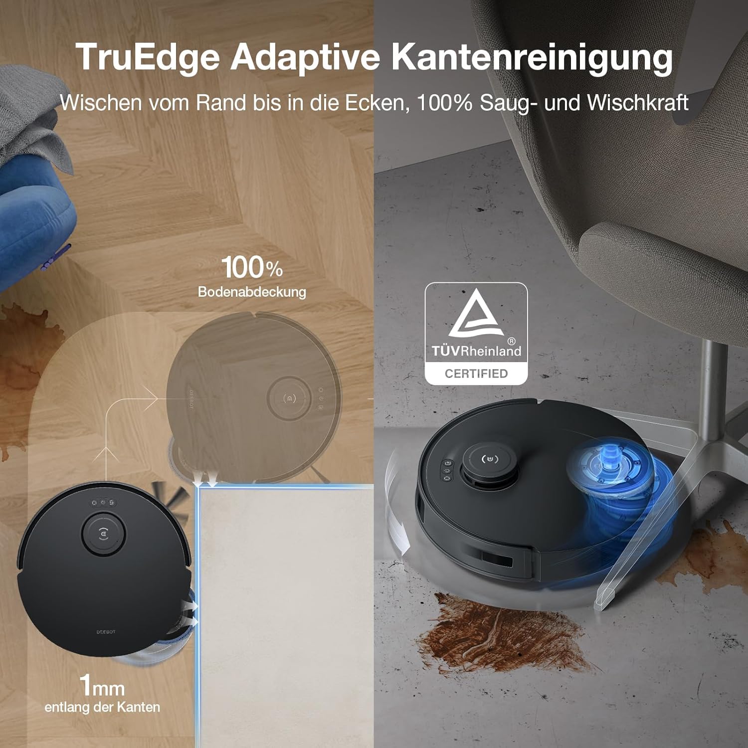 ECOVACS DEEBOT T30S Pro Robot Cleaner cu functie de stergere 11000 PA tehnologie Zerotangle 70  C Wiping Water Wip Wiping la spalare Truedge TM Edge Wiping 6400 mAh Battery AI Evitarea obstacolelor AI