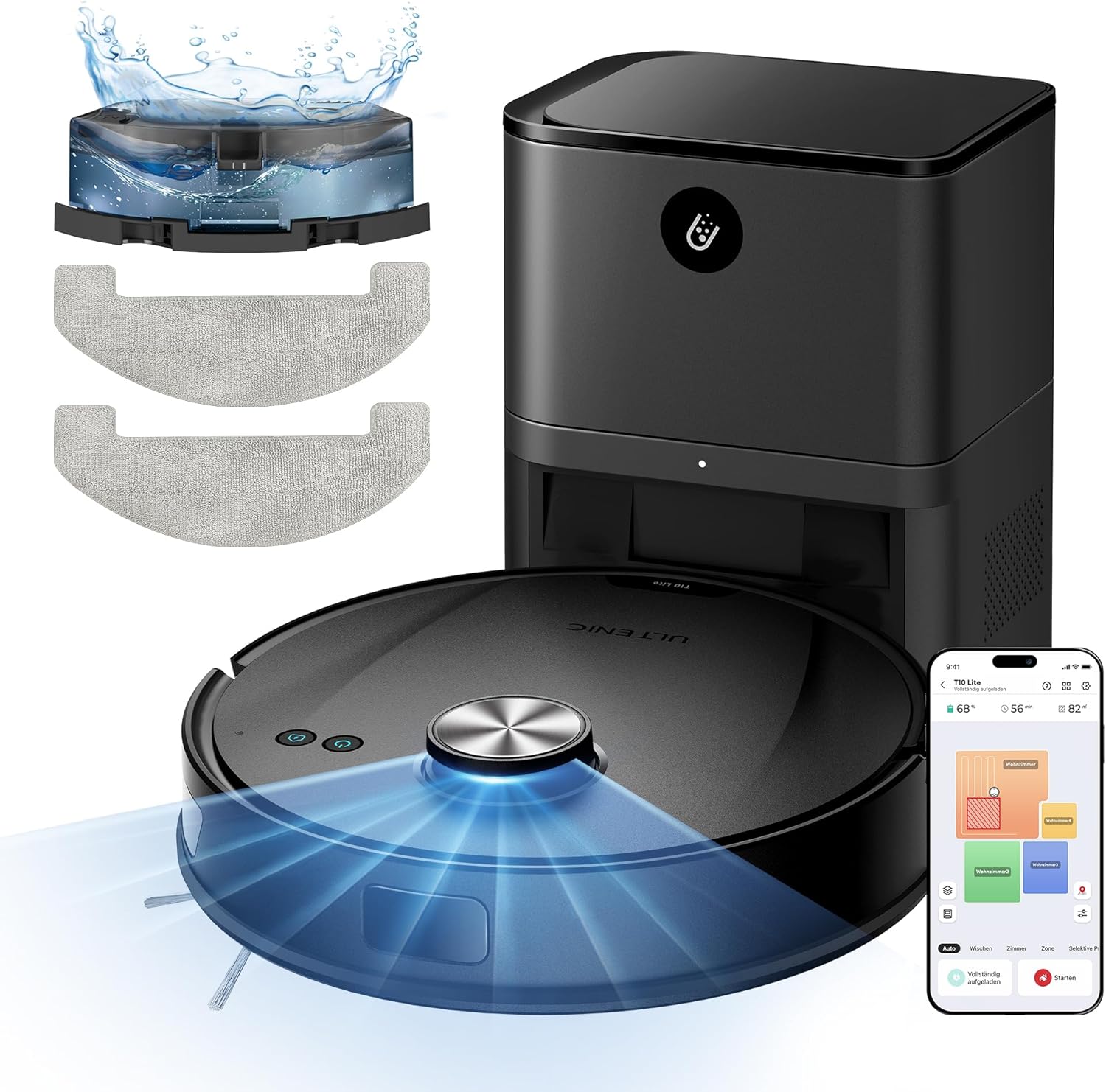 Ultenic T10 Lite Robot Cleaner cu functie MOP robot aspirator cu statie de aspiratie robot de aspirator cu navigatie LIDAR 5000 PA de aspiratie 180 de minute de functionare pentru PET Clasa de energie A