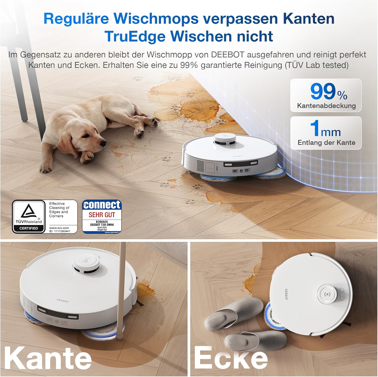 Ecovacs Deebot T30 Pro Omni Robot Cleaner cu functie MOP cu TrueEdge Mopping Zero Tangle Brush 11000 PA Power de aspiratie cu apa calda si redactare inteligenta culoare argintiu