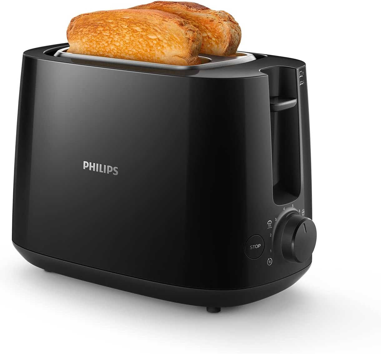 Philips toaster - 2 sloturi de paine prajita 8 pasi atasare de rulouri de paine functie de deschidere functie de ridicare comutator automat -OFF negru HD258190