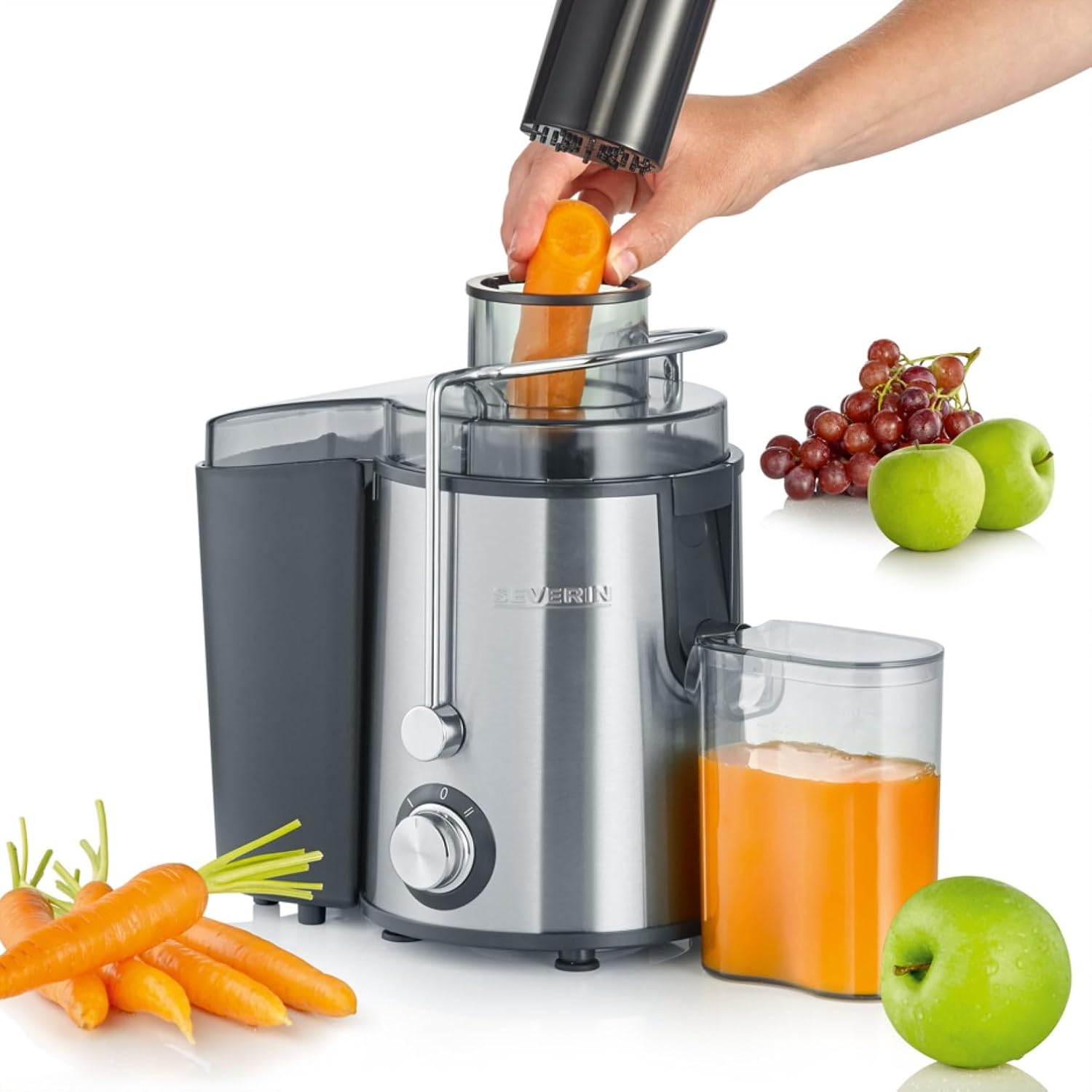 Juicer severin masina cu suc cu zgomot redus pentru sucuri de fructe si legume bogate in vitamine presa de suc electric din otel inoxidabil recipient de colectare de 500 ml otel negruinoxidabil ES 3566