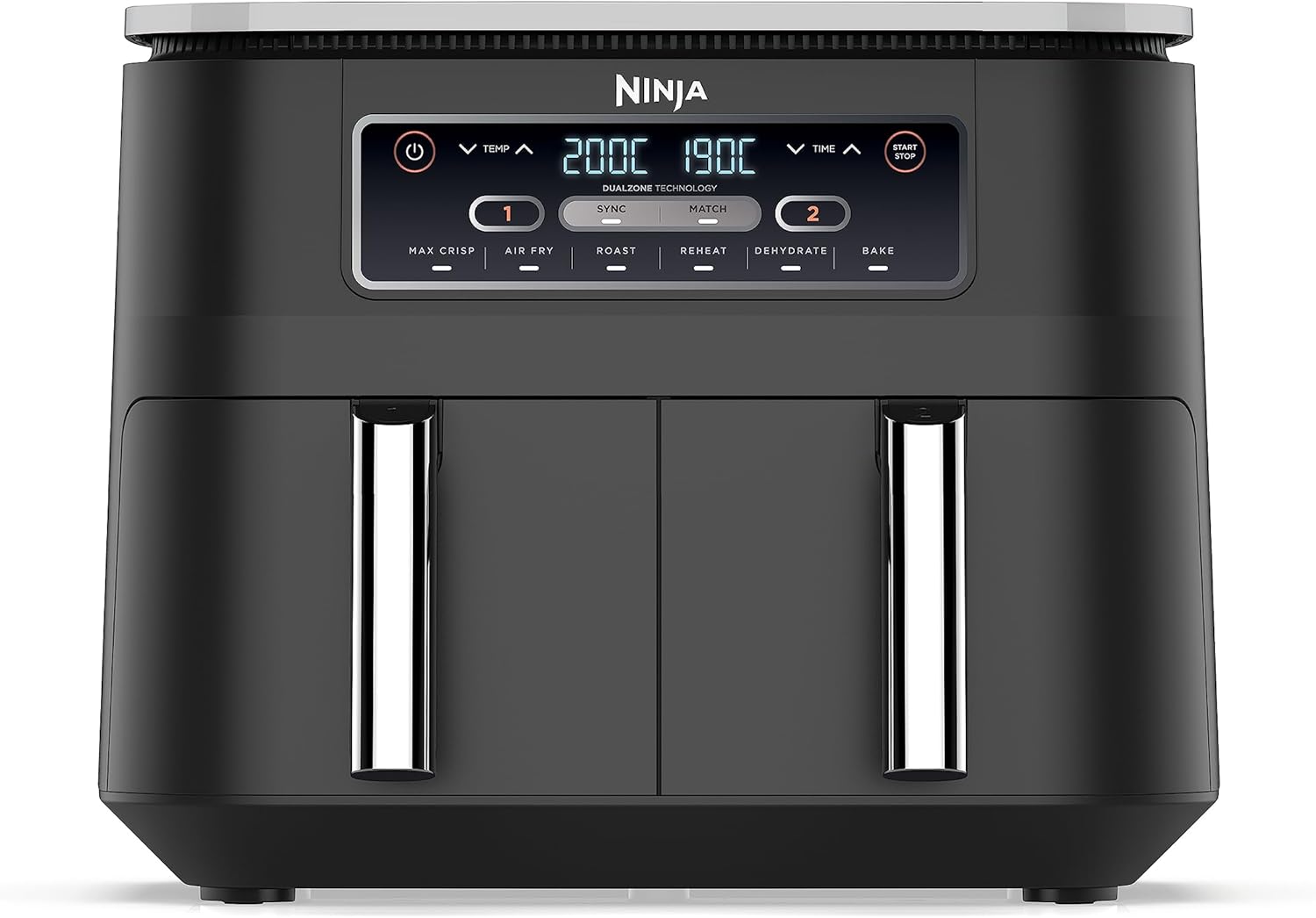 Ninja Foodi Dual Zone Digital Hot Air Fryer 76L Airfryer 2 subiecti acoperire antiaderenta cosuri rezistente la masina de spalat vase 6-in-1 4-6 portii AF300EU negru