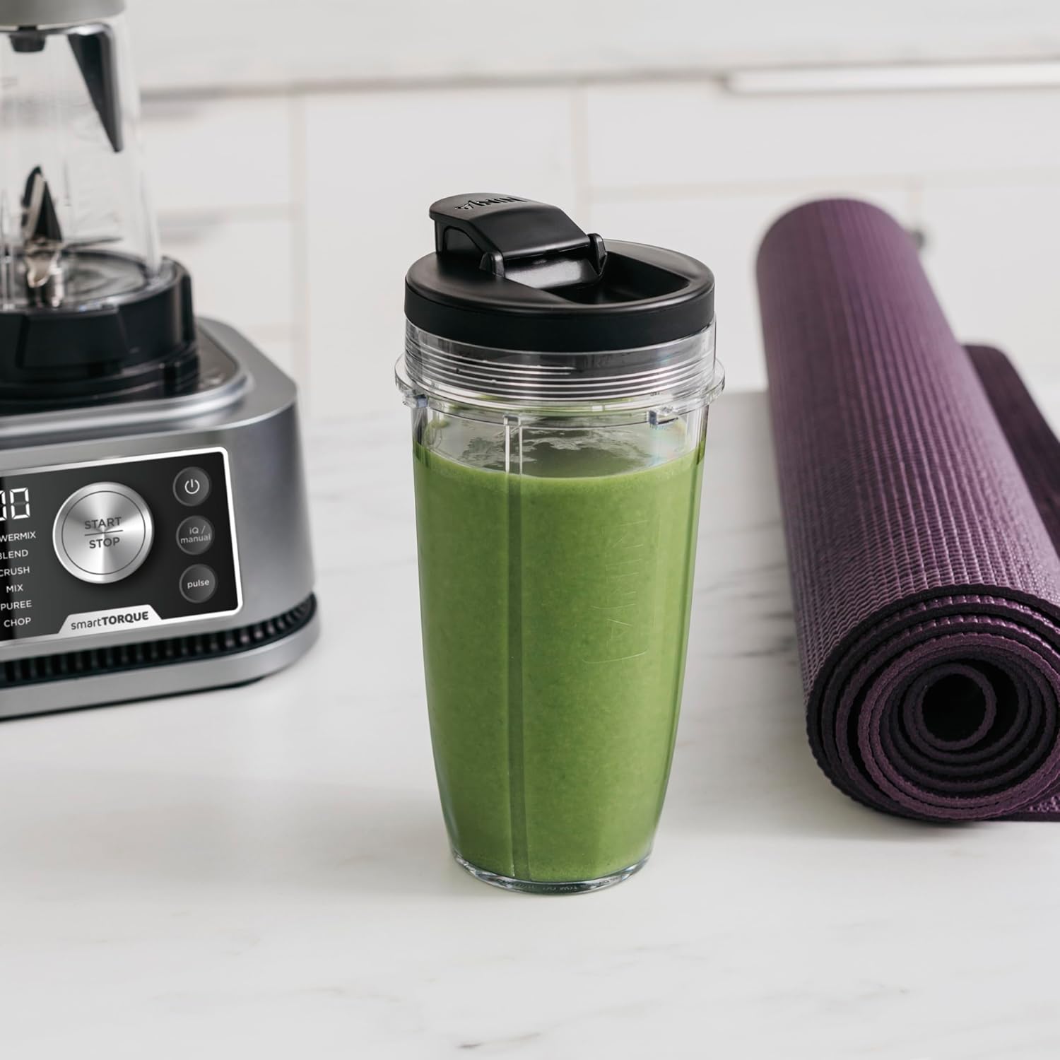 Ninja Foodi Power Nutri Blender 3-in-1 amestecati boluri de smoothie spread-uri groase si bauturi congelate programe automate 21L CAN 700 ml Cup si 400 ml cu paleta de putere 1200W argint CB350EU