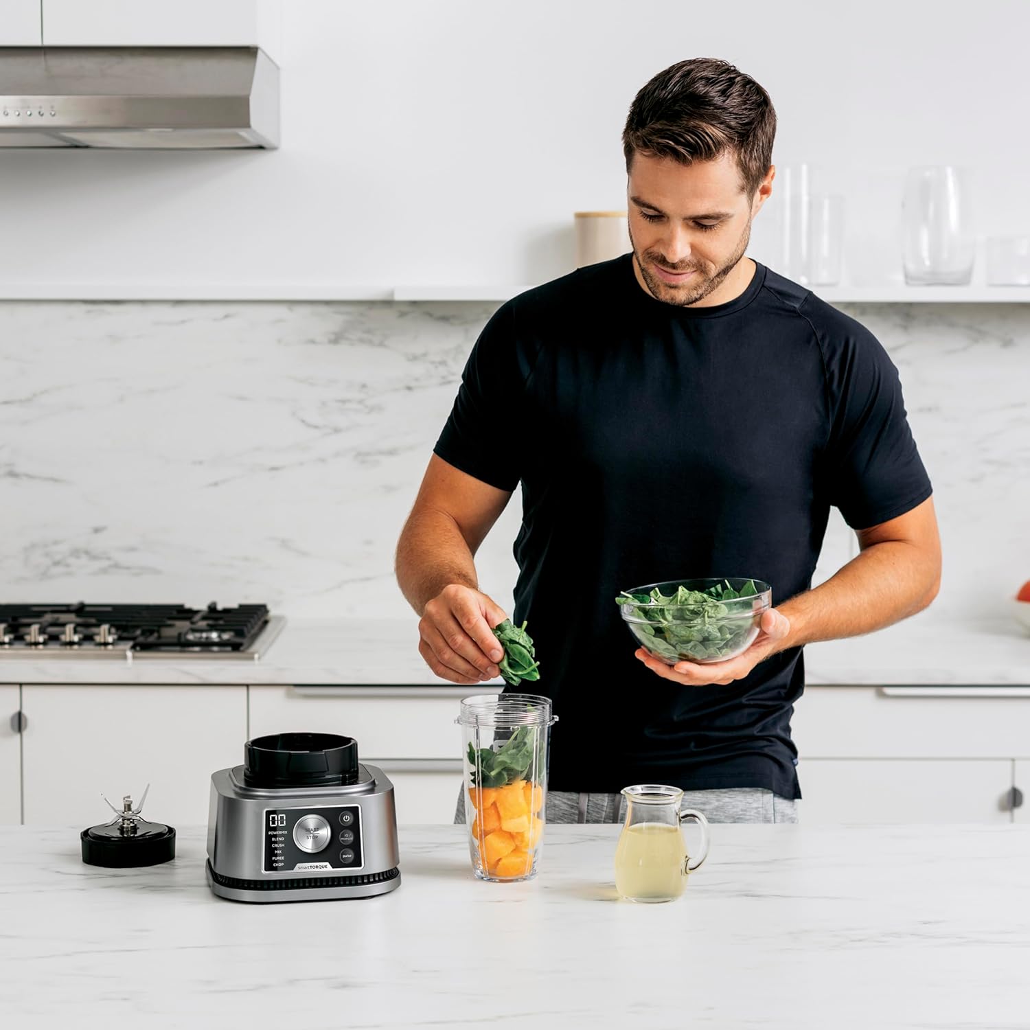 Ninja Foodi Power Nutri Blender 3-in-1 amestecati boluri de smoothie spread-uri groase si bauturi congelate programe automate 21L CAN 700 ml Cup si 400 ml cu paleta de putere 1200W argint CB350EU