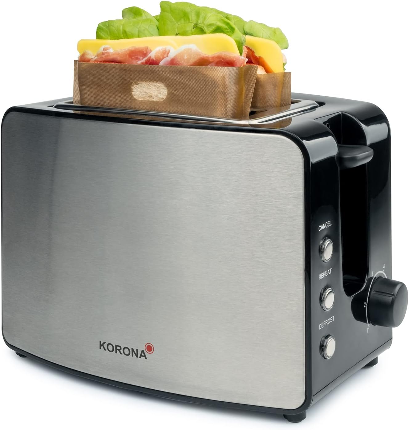 Korona 21250 Toaster cu fante duble  Flitele de prajire extrem de mari pentru Sandwichtoasturi americane  4 buzunare reutilizabile pentru paine prajita pentru sandvisuri de paine prajita  Ruloul de paine