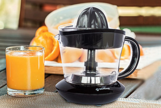 Behome Electric Lemon Press Capacitate de iesire cu suc ridicat 700ml  Apasati portocaliu 2 Directii de rotatie 2 conuri conuri duble pentru prese portocalii cu suc electric Presa otel inoxidabil negru