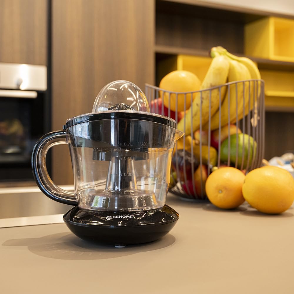 Behome Electric Lemon Press Capacitate de iesire cu suc ridicat 700ml  Apasati portocaliu 2 Directii de rotatie 2 conuri conuri duble pentru prese portocalii cu suc electric Presa otel inoxidabil negru
