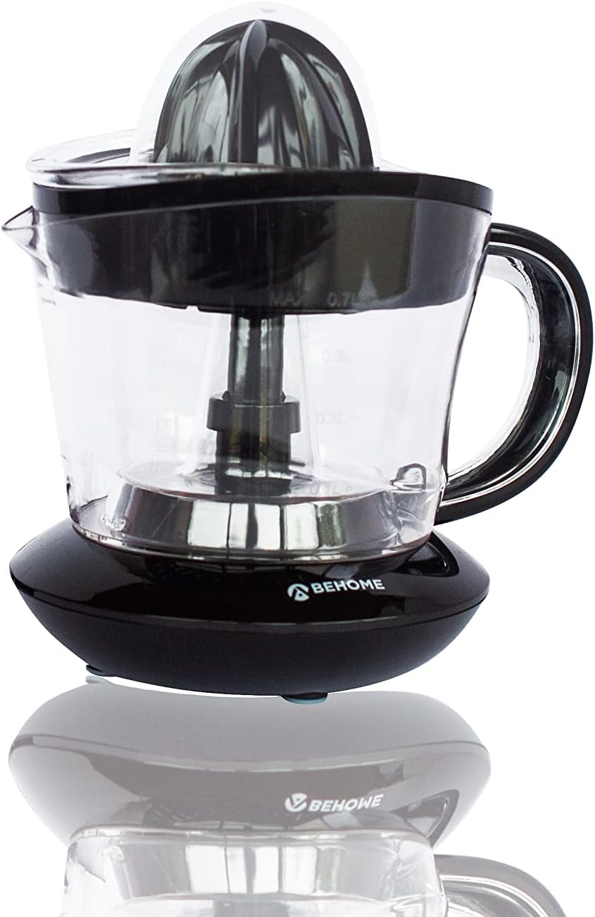 Behome Electric Lemon Press Capacitate de iesire cu suc ridicat 700ml  Apasati portocaliu 2 Directii de rotatie 2 conuri conuri duble pentru prese portocalii cu suc electric Presa otel inoxidabil negru