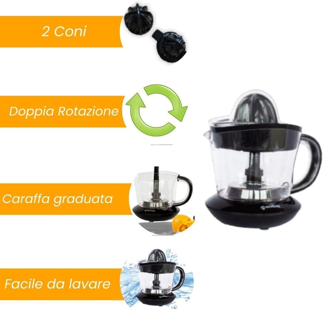 Behome Electric Lemon Press Capacitate de iesire cu suc ridicat 700ml  Apasati portocaliu 2 Directii de rotatie 2 conuri conuri duble pentru prese portocalii cu suc electric Presa otel inoxidabil negru