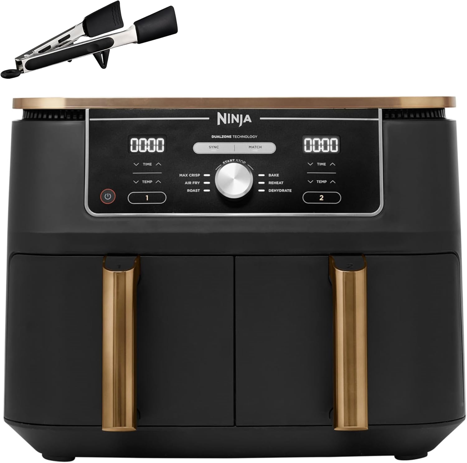 Ninja Foodi Max Zone Dual Fryer Hot Air 95L Airfryer 2 compartimente cu cleste acoperire antiaderenta cos rezistent la masina de spalat vase 6-in-1 Amazon exclusiv cuprunegru AF400EUCP
