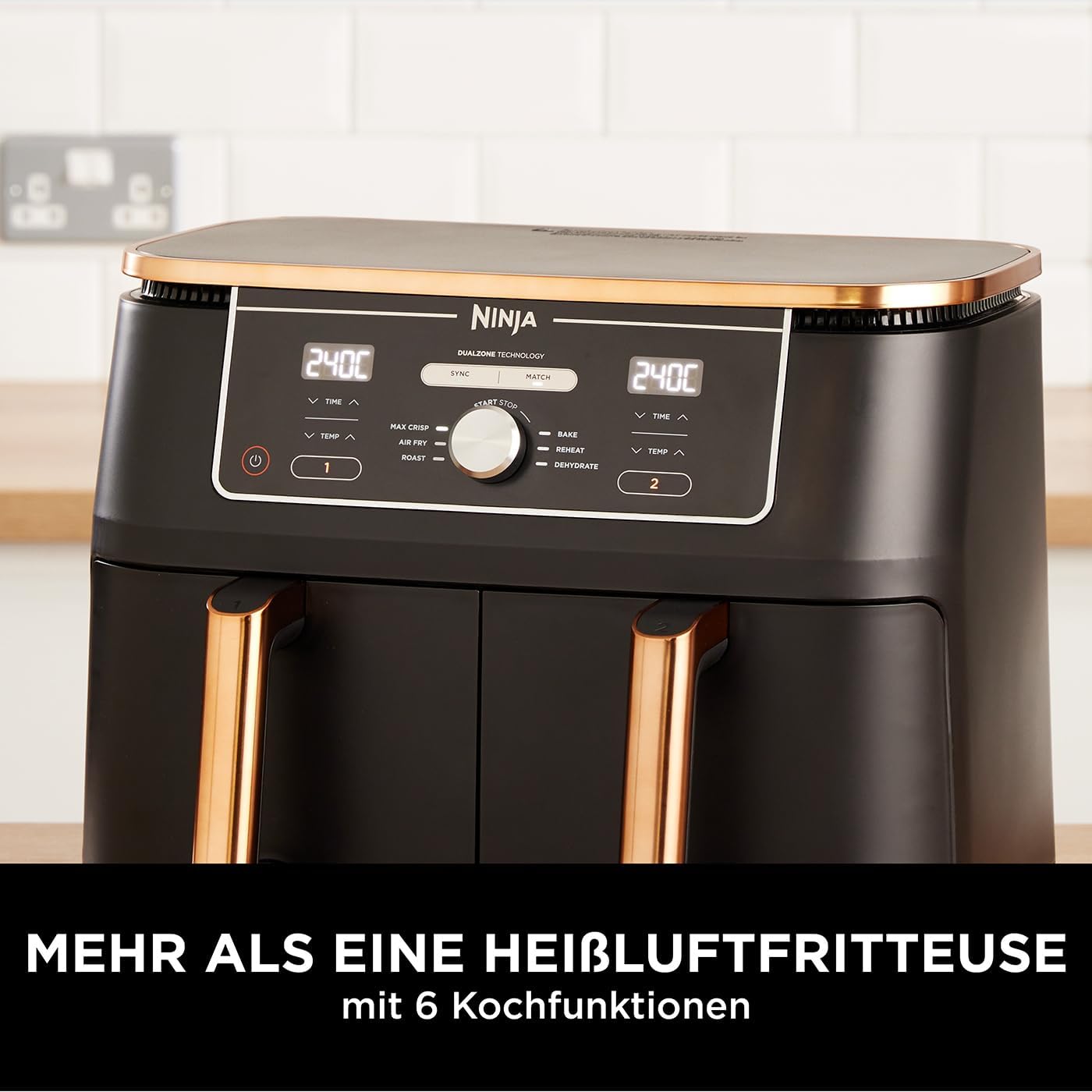 Ninja Foodi Max Zone Dual Fryer Hot Air 95L Airfryer 2 compartimente cu cleste acoperire antiaderenta cos rezistent la masina de spalat vase 6-in-1 Amazon exclusiv cuprunegru AF400EUCP