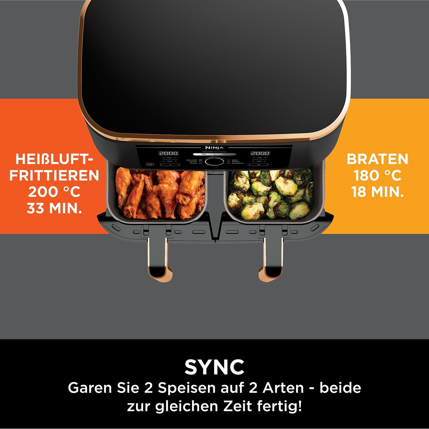 Ninja Foodi Max Zone Dual Fryer Hot Air 95L Airfryer 2 compartimente cu cleste acoperire antiaderenta cos rezistent la masina de spalat vase 6-in-1 Amazon exclusiv cuprunegru AF400EUCP