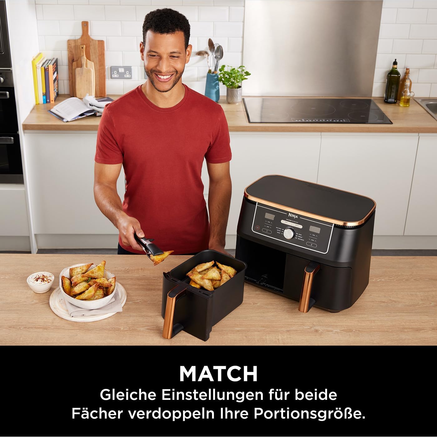 Ninja Foodi Max Zone Dual Fryer Hot Air 95L Airfryer 2 compartimente cu cleste acoperire antiaderenta cos rezistent la masina de spalat vase 6-in-1 Amazon exclusiv cuprunegru AF400EUCP