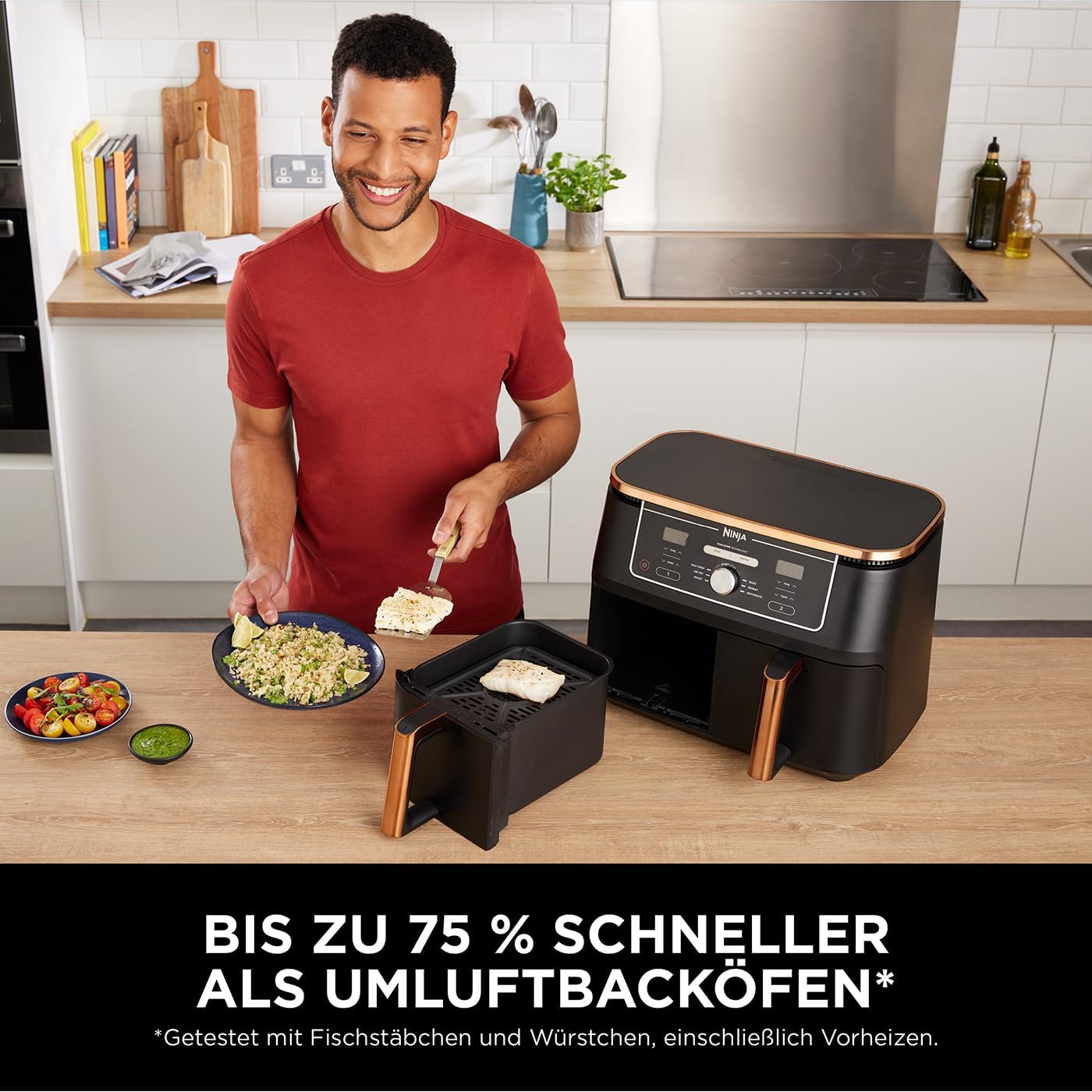 Ninja Foodi Max Zone Dual Fryer Hot Air 95L Airfryer 2 compartimente cu cleste acoperire antiaderenta cos rezistent la masina de spalat vase 6-in-1 Amazon exclusiv cuprunegru AF400EUCP