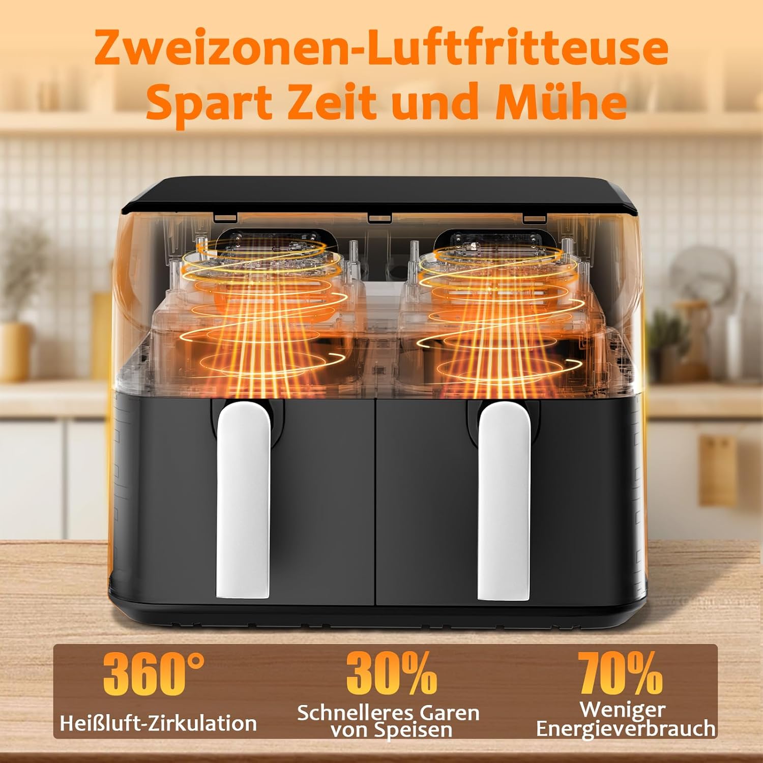 Friteu cu aer cald Yashhe Dual Zone 9L XL Capacitate dubla Air-Air cu control digital 8-in-1 Specificatii de gatit cu ecran tactil cu aer cald sanatos fara ulei si prajitura cu continut de gatit cu continut ridicat de grasimi